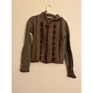 Vintage free people brown Red Cable Knit Wool Blend Jacket Hoodie Sweater Small